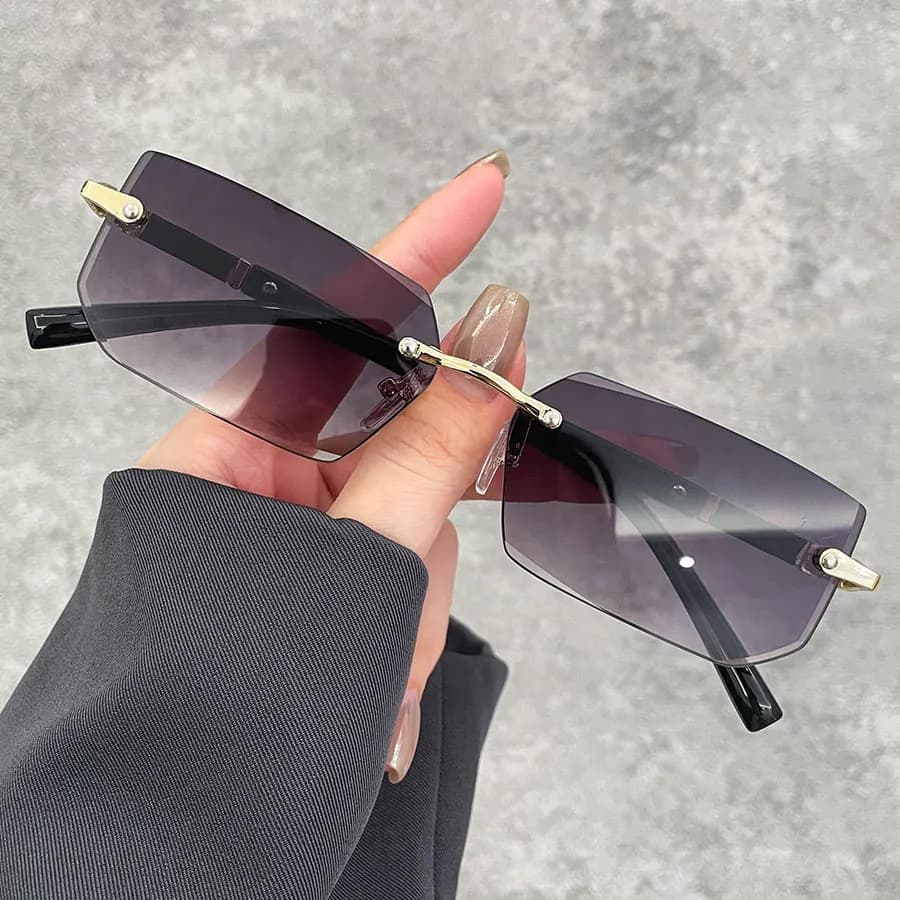 Fashion Colored lenses Metal Frame Glasses Luxury Rimless Business Rectangle Gradient Lens Unisex Fashion Sunglasses Women Men