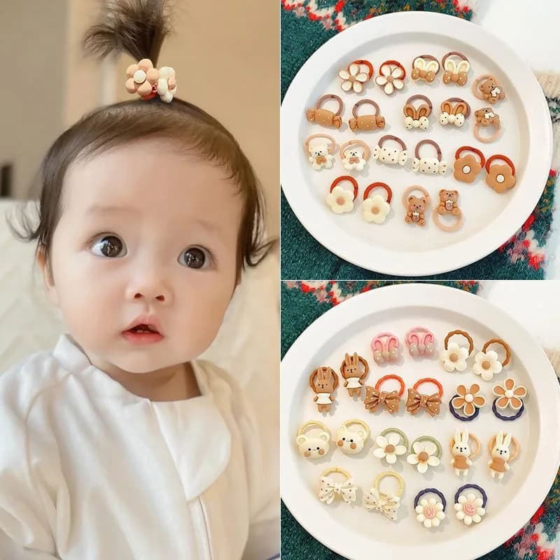 20 pieces hair accessories for girl elastic bands for hair cute flowers style ring for hair children birthday party headdress