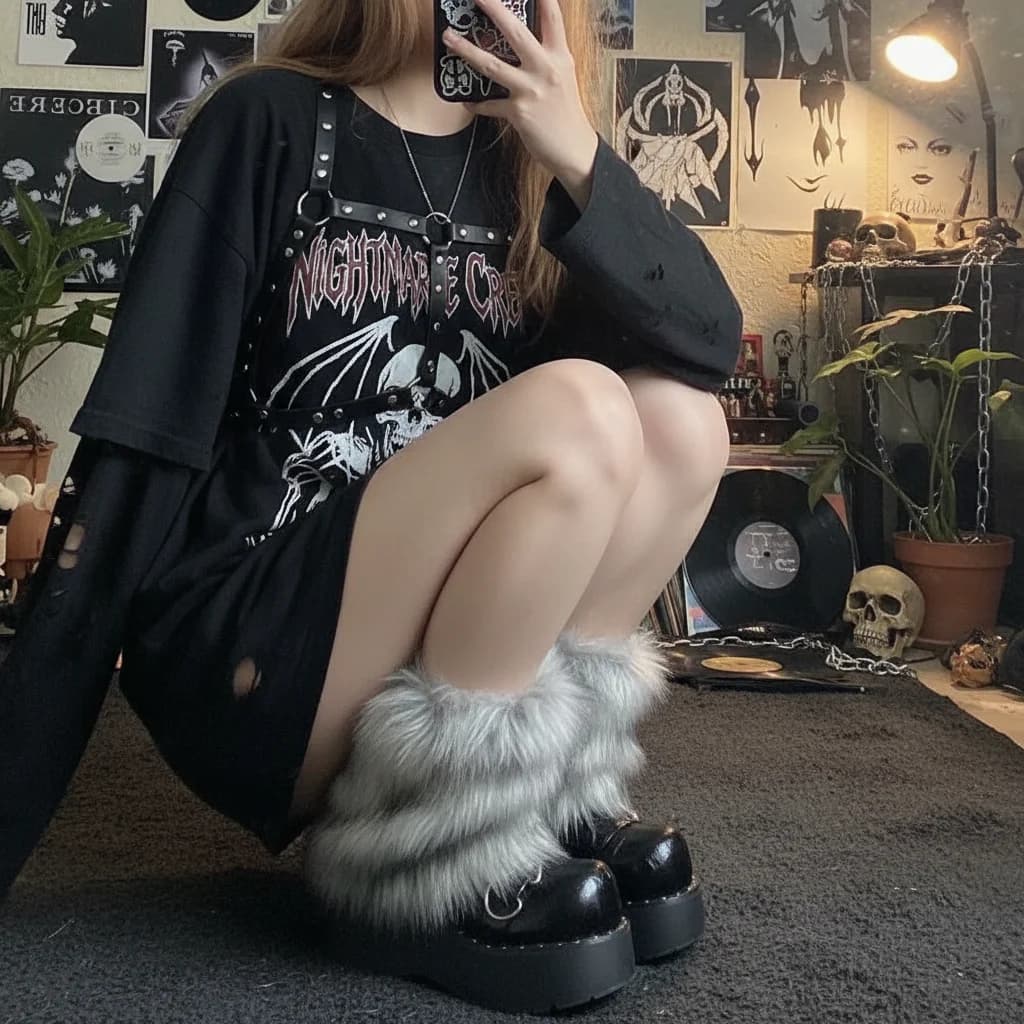 Thickened Women Fur Leg Warmers Imitation Wolf Fur Long Tube Fur Leg Warm Socks Y2k Gothic Punk Fur Knee Cover Spicy Girl Winter