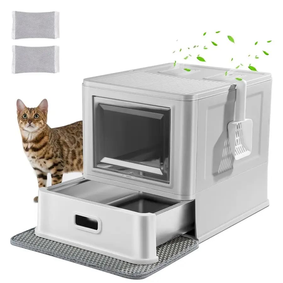 Lettiera per gatti chiusa in acciaio inossidabile con design del cassetto dell'amplificatore del coperchio per gatti interni di tutti i stili di vita, lettiera per gatti rivestita in metallo,