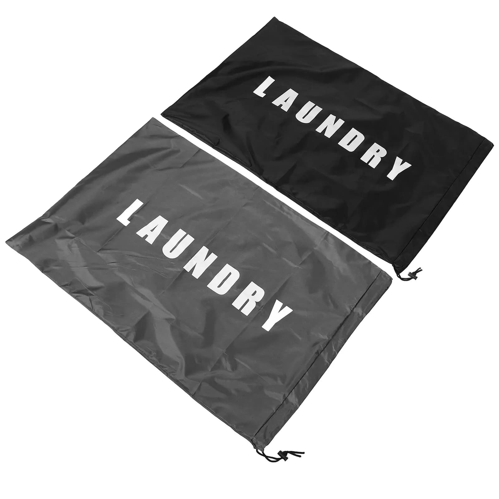 2Pcs Laundry Bag Heavy Duty Oxford Fabric Drawstring Closure Gray Black Large Travel Dirty Clothes Organizer Washable Storage