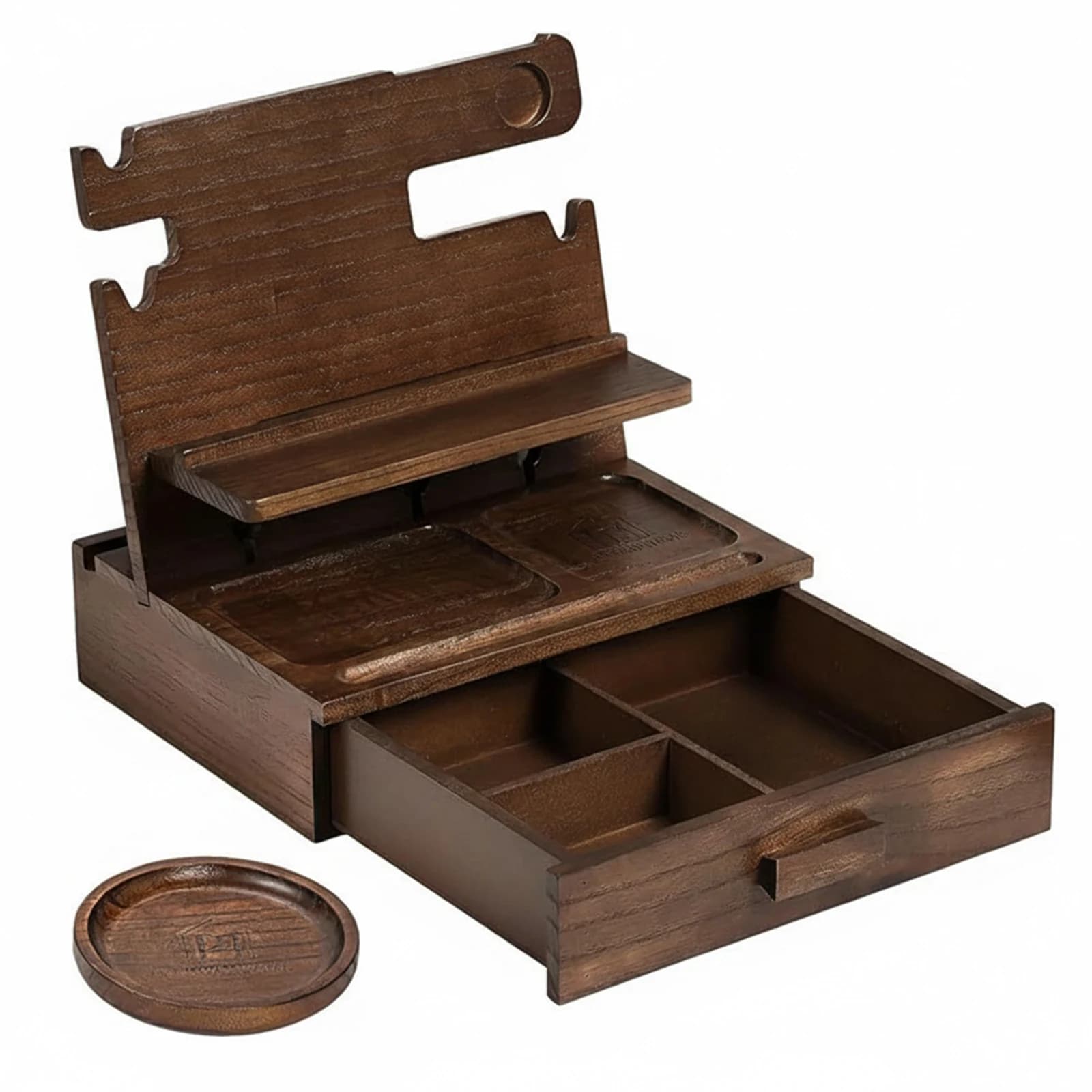 Stazione di ricarica per telefono in legno con cassetto, portaoggetti da comodino per chiavi, portafoglio e orologio, regalo per uomo, donna, marito, fidanzato, compleanno