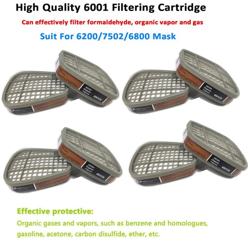 Organic Vapor 6001 Respirator Cartridge with 5N11 Cotton Filter & 501 Retainer Set, Replacement Accessories Compatible with 3M 6