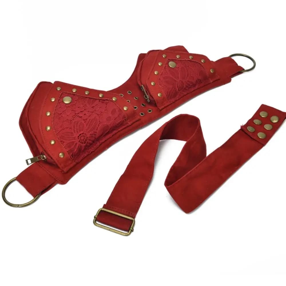 Portable Metal Studded Waist Bag Fabric Multi Pocket Chest Bag Retro Style Adjustable Belt Bags Travel Use