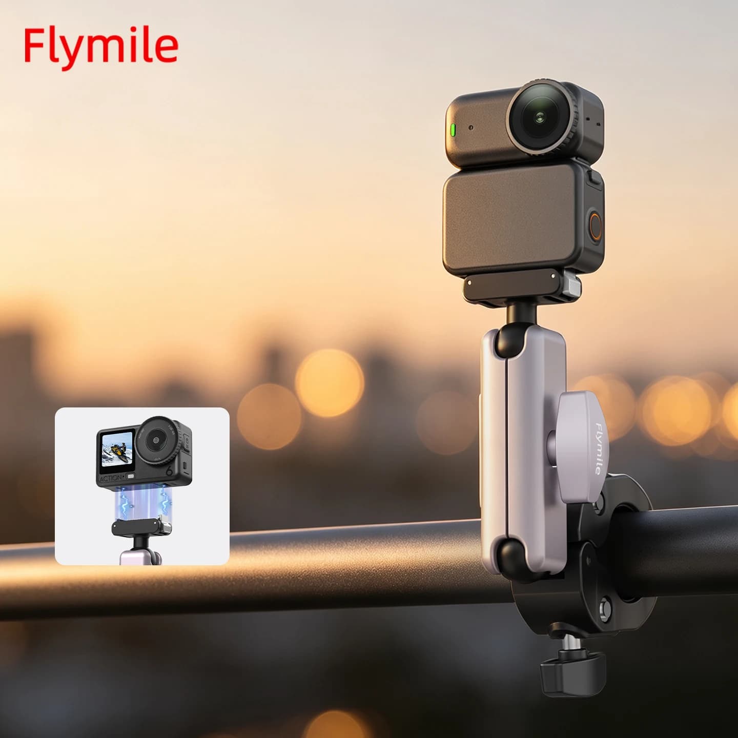 Flymile Bicycle Handlebar Mount for DJI Action 6/Nano Camera Accessories Quick-release Adjustable Holder
