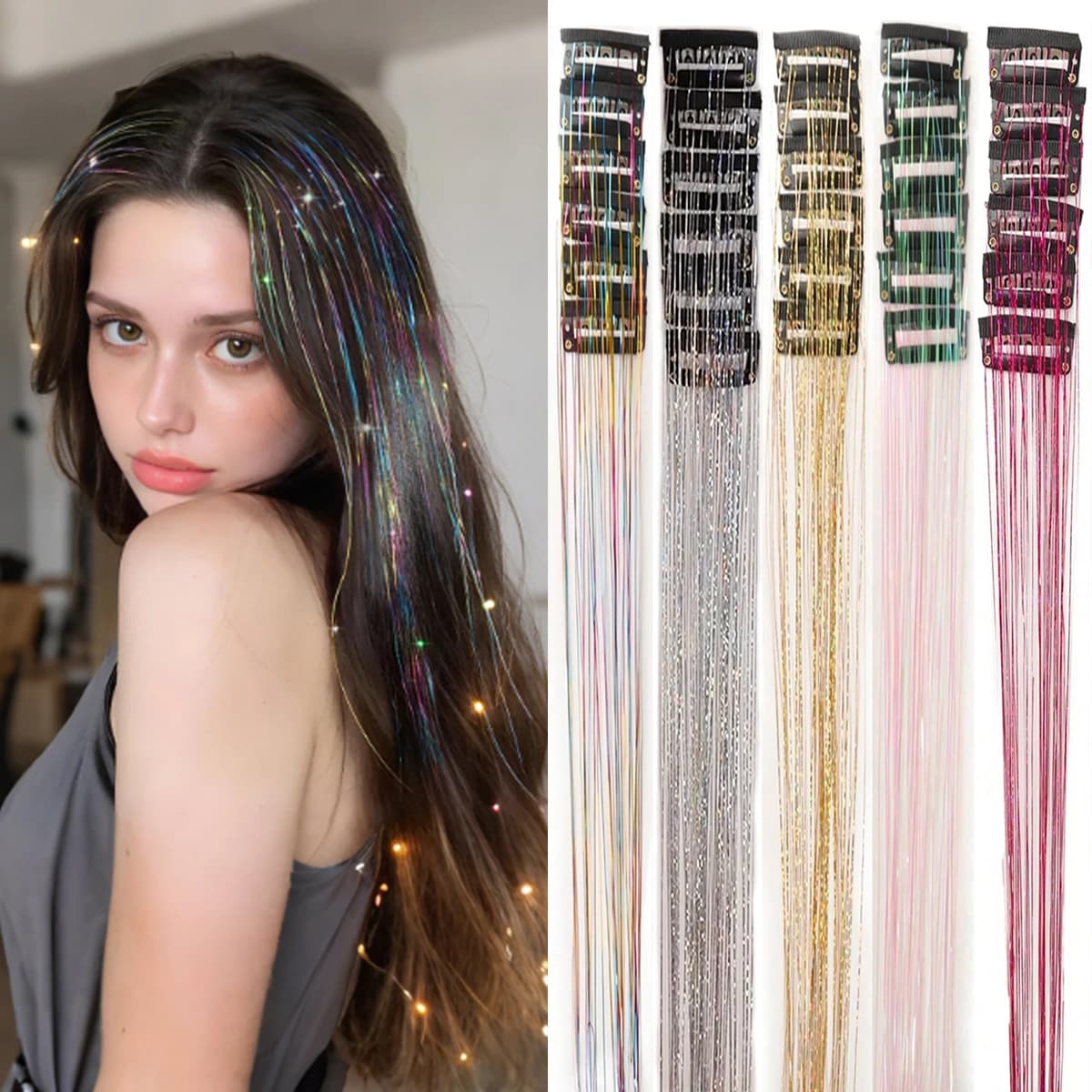 12 pezzi clip per orpelli per capelli sintetici in 20 pollici clip per capelli con orpelli glitterati nel kit di orpelli per capelli resistenti al calore lucido scintillante capelli da fata