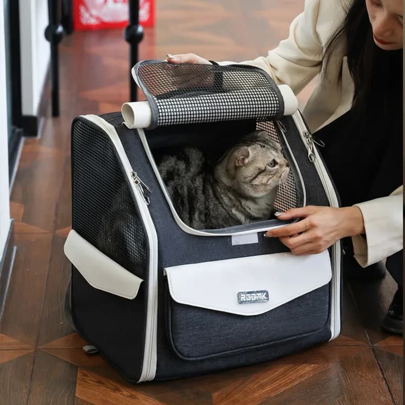 Zaino Pieghevole per Gatti con Manico Trolley, Ampio Spazio, Trasportino Traspirante per Animali Domestici, Accessori Portatili per Esterni