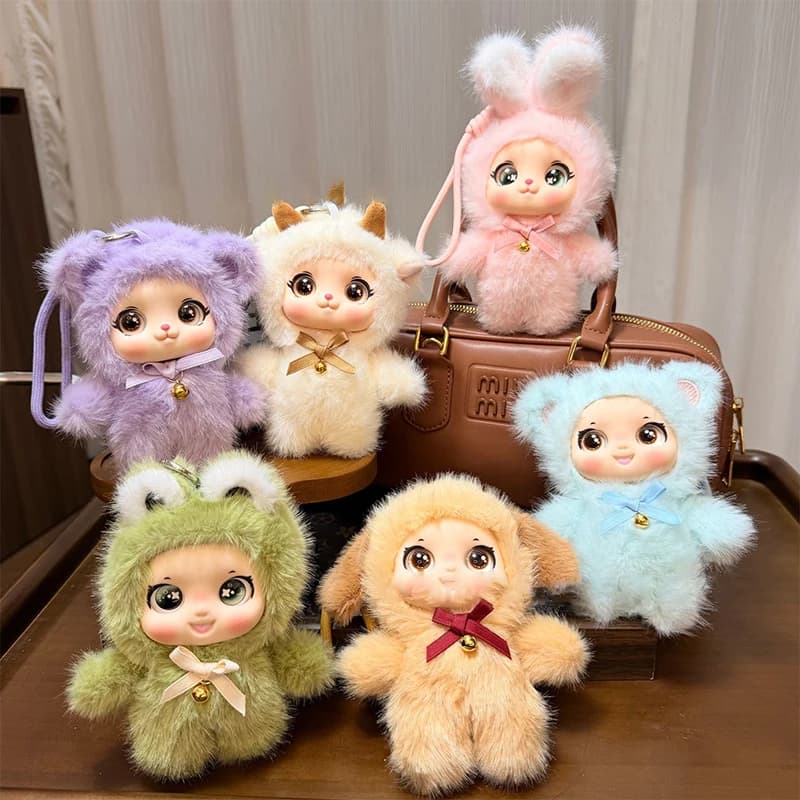 Friendly Family Series Animals: Vinyl Pendant with Plush Face, Backpack Decoration, Gifts