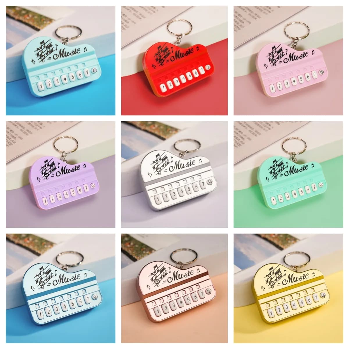 Mini portachiavi per pianoforte elettronico Ciondolo Luminou Giocattolo musicale Piccolo regalo Lettore di pianoforte Master musicale Macchina da gioco per pianoforte elettronico per bambini