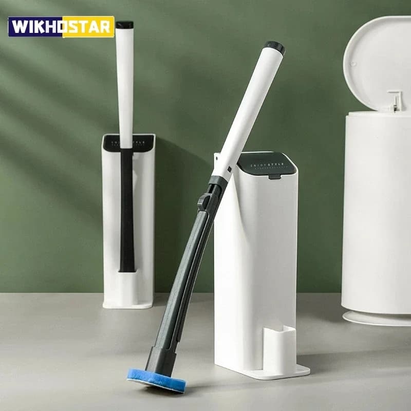 WIKHOSTAR Spazzola per WC usa e getta Manico lungo Spazzola per pulizia senza angolo morto Strumento per la pulizia della testina di ricambio