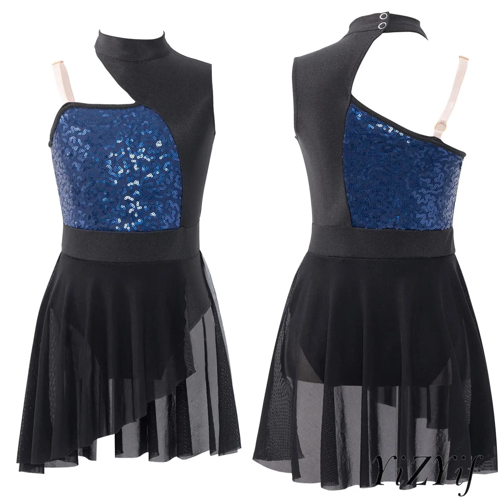Paillettes Patchwork Balletto Danza Bambini Ragazze Abito con spalle scoperte Spalline in rete con spacco per spettacoli teatrali per feste Comfort Wear