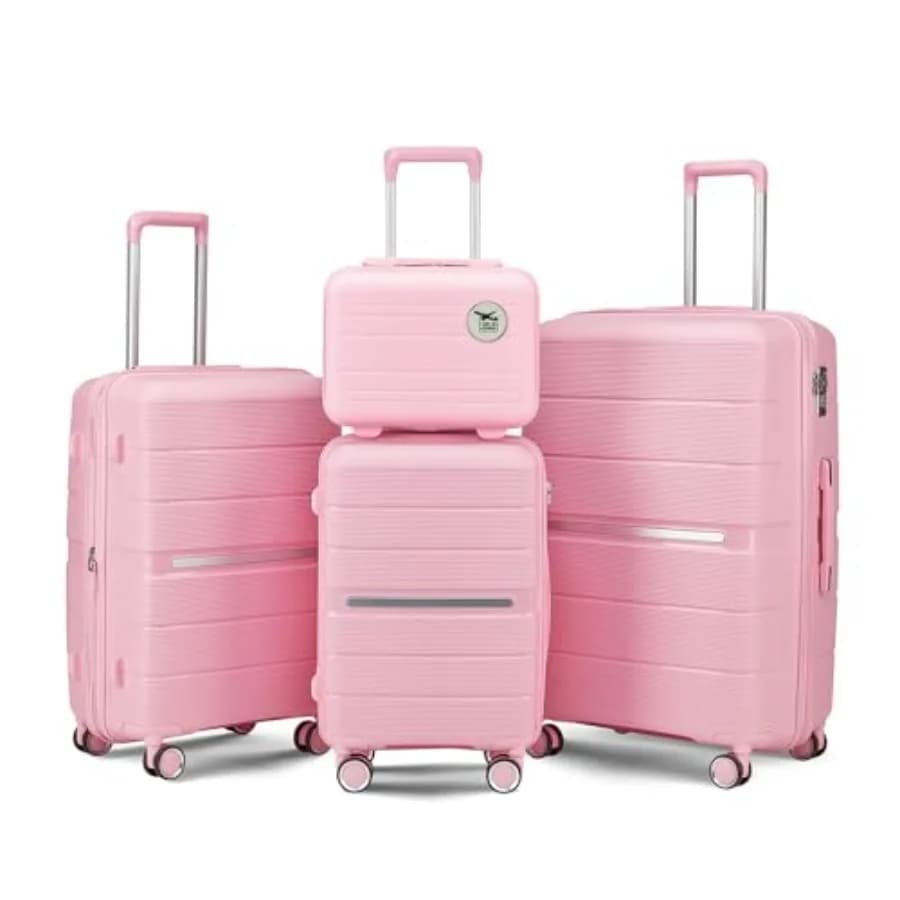 4 Pcs Luggage Set for Travel: PP Lightweight Expandable Suitcase in Black with Spinner Wheels and TSA Lock, Sizes 14 20 24 28