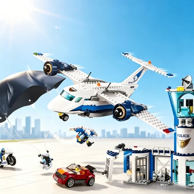 Compatible MOC Sets City Series Building Blocks Sky Police Air Base Control Tower parachute Model Assembly Toy Gifts 60210