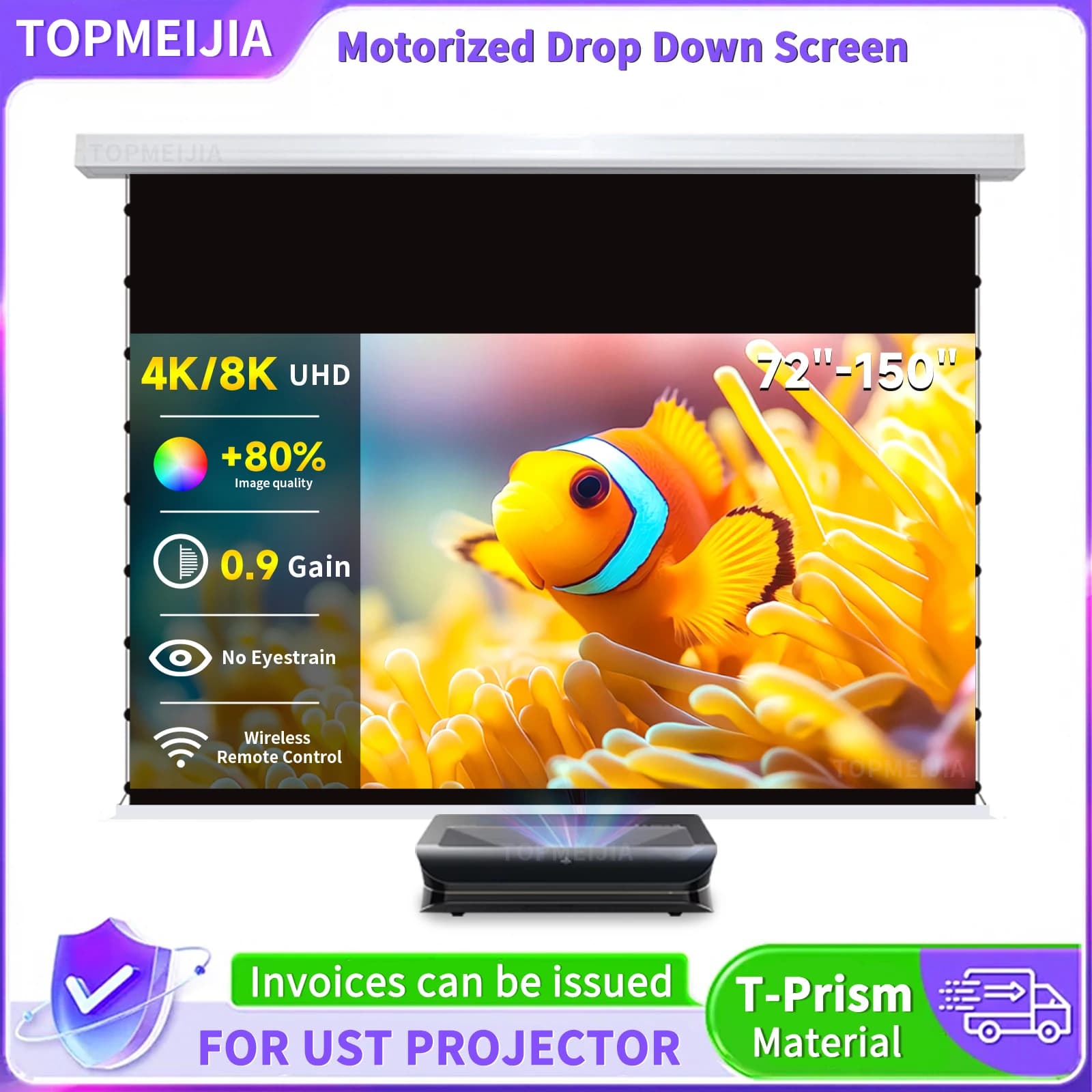 2025 Nuovo 16:9 HDTV 4K ALR Nero T-Prism Schermo di proiezione 150 '' Motorizzato Tab-tensioned Pull Down Schermo del proiettore Home Theater