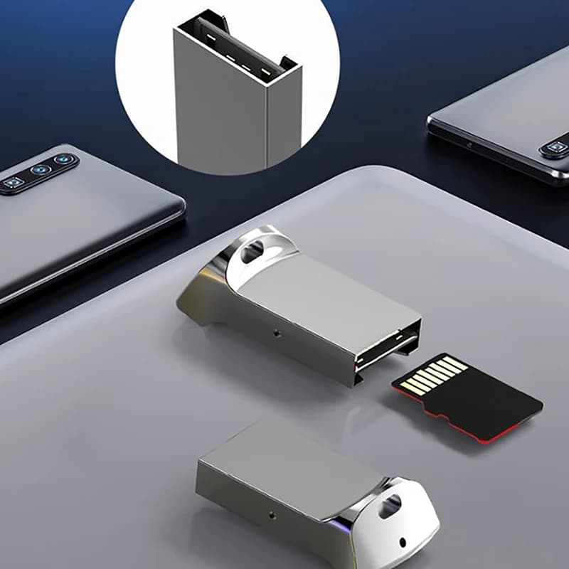 Adattatore per lettore di schede di memoria Mini USB 3.0 in alluminio per PC TF Micro SD Computer portatile Adattatore per lettore di schede di memoria Scheda SD USB