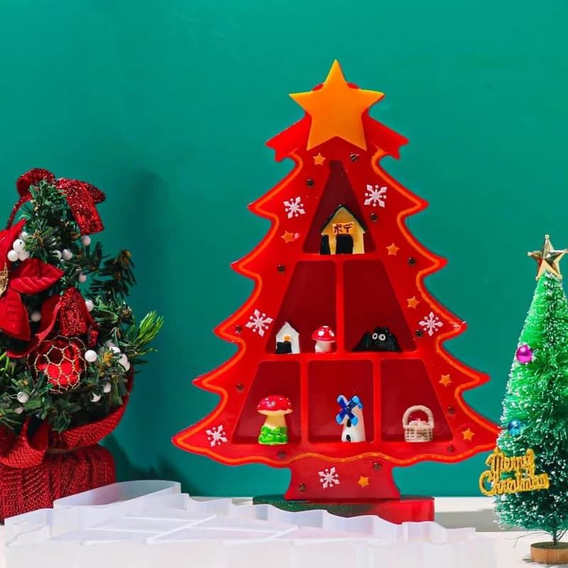 Christmas Tree Mini Showcase Silicone Resin Mold, DIY Epoxy Resin Display Cabinet Mould, Handmade Christmas Desktop Ornament