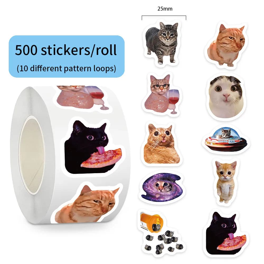 500 pezzi/rotolo adesivi peculici per stile di vita per gatti - Decorazioni per scene giocose per bagagli e articoli quotidiani Negozio AnimeWorlds
