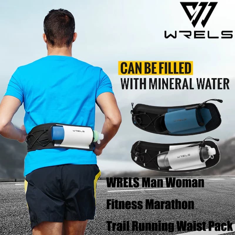 WRELS Man Woman Fitness Marathon Trail Running Waist Pack Lightweight Hydration Sport Bottle Bag Adjustable Sports Waist Bag