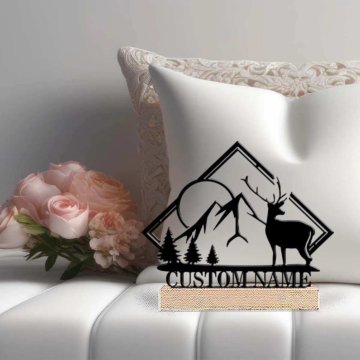 1pc Interesting Desktop Metal Statues Custom Name With Wooden Base Art Decoration, Desktop Decoration