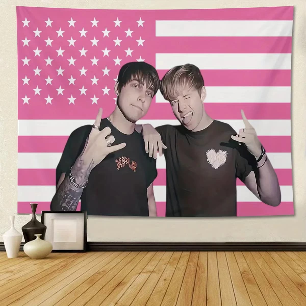 Arazzo Sam e Colby Bandiera americana Arazzo commedia rosa adatto per decorare dormitori universitari Accento della stanza per Pop Cultur