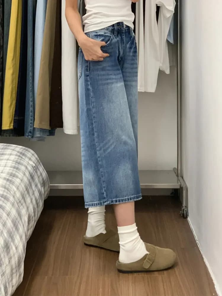 Jeans a Vita Alta e Gamba Larga da Donna, Nuovo Stile Estivo, Casual, Taglio Dritto, Versatili, Taglie Forti, Effetto Snellente