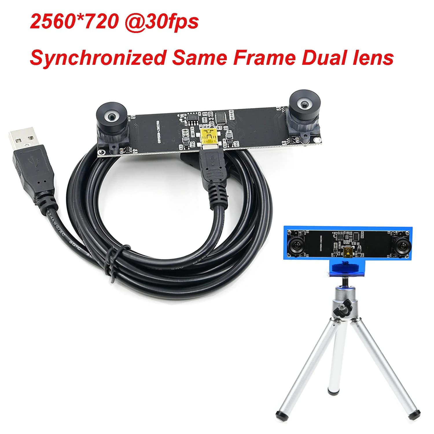 3D stereo VR camera module synchronized Same frame USB Webcam with double lens 2560 * 720 30fps for Windows Linux Android Raspberry Pi