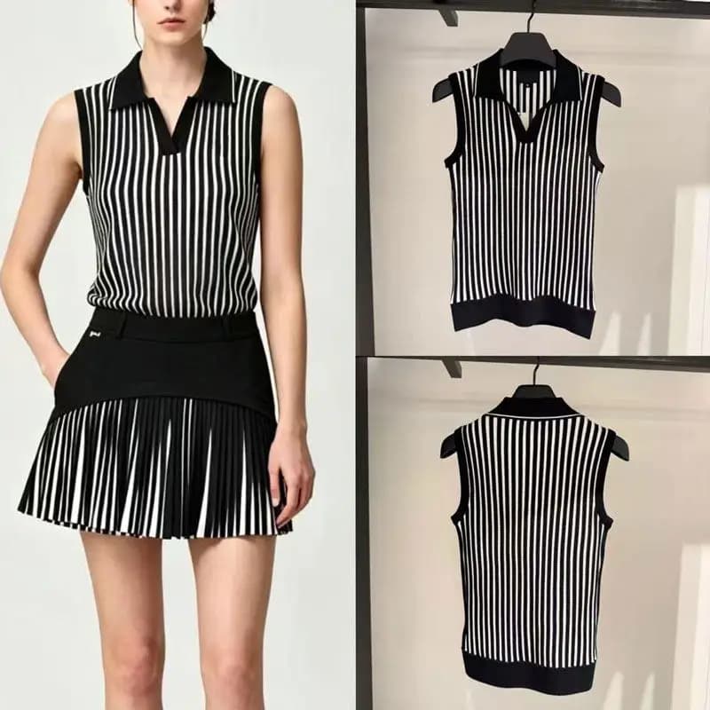 Korea Luxury Womens Golf Shirt Summer Breathable Knit Sleeveless Polo Top Premium Slim Fit Ladies Sports Tennis Vest Tee