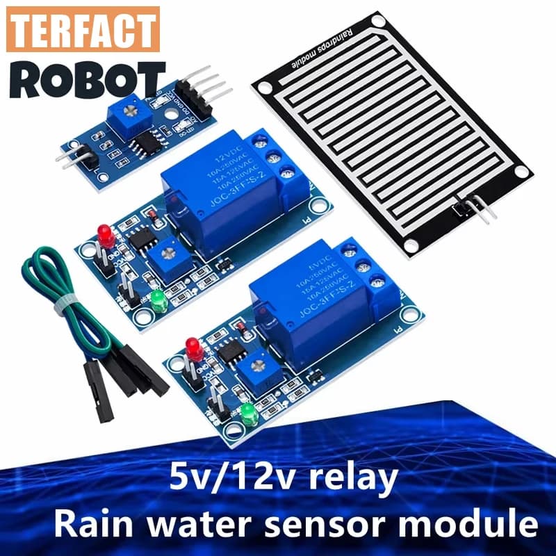 1~5PCS Rain water sensor module + DC 5V 12V Relay Control Module Rain Sensor Water Raindrops Detection Module for Arduino