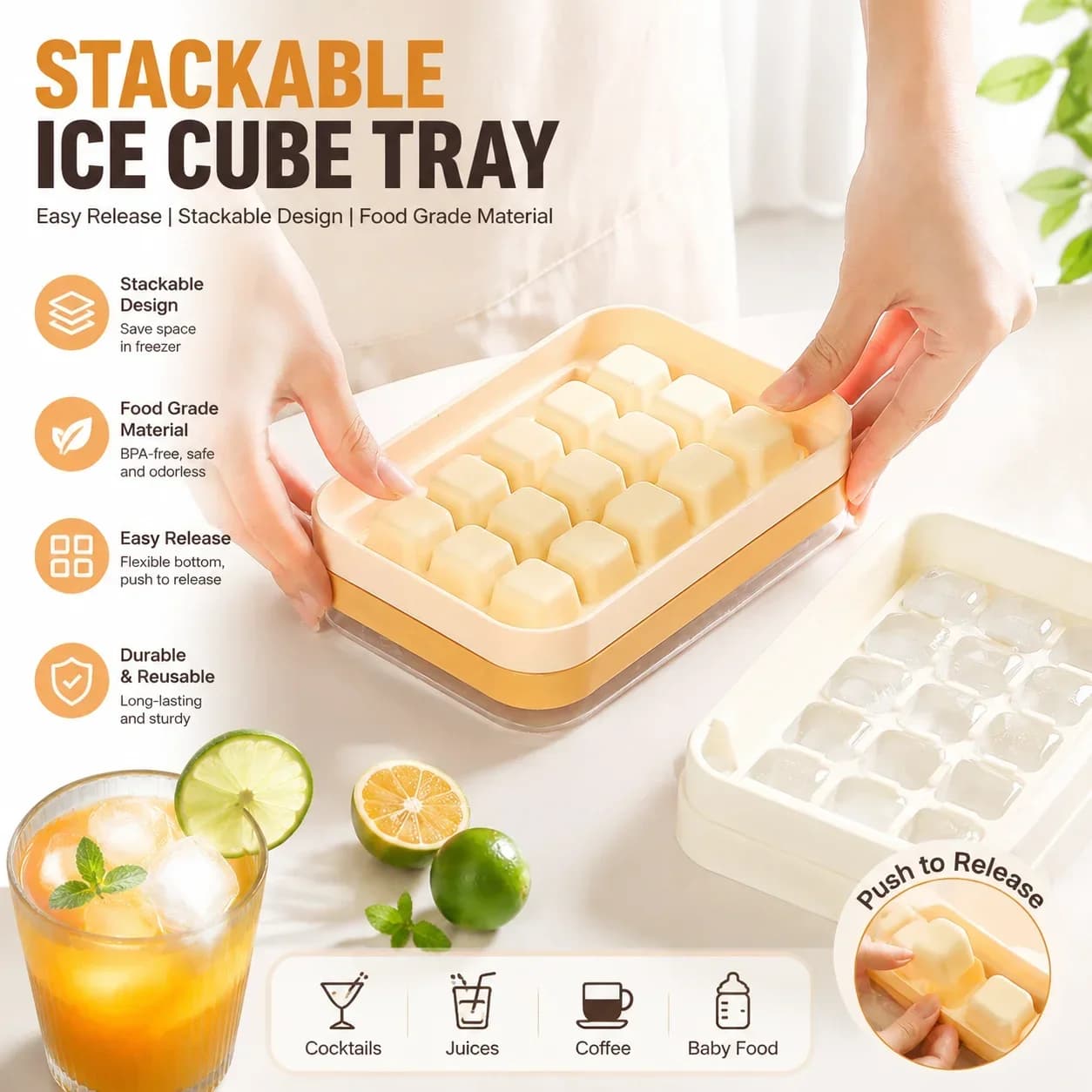 Ice cube mold,pressing ice tray,ice making box,household food grade artifact,refrigerator,ice storage box,homemade grinding tool