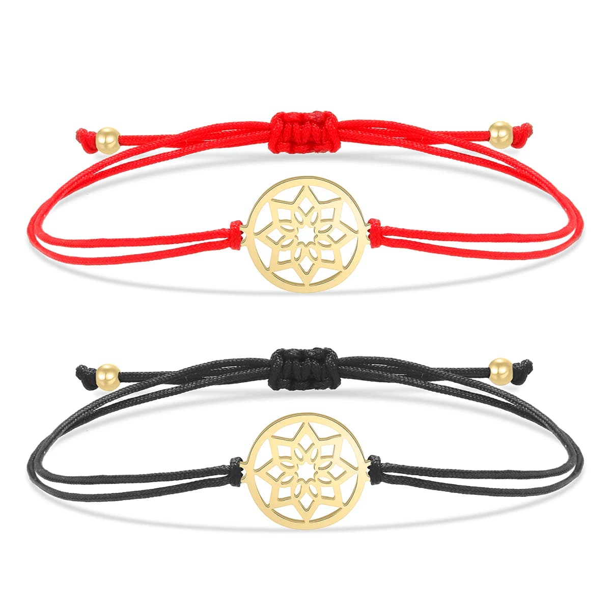 Gold-plated Stainless Steel Delicate Polished Indian Dreamcatcher Lucky Charm Bracelet Women Girl Red String Protect Jewelry