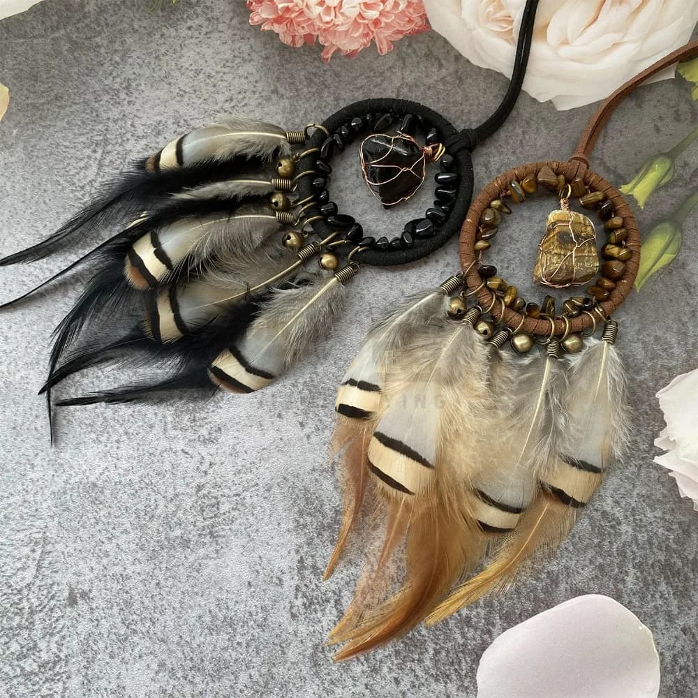 Retro Dreamcatcher Car Pendant Good Luck Adornment Hand-woven Wind Chimes Mini Crafts Car Hanging Ornament