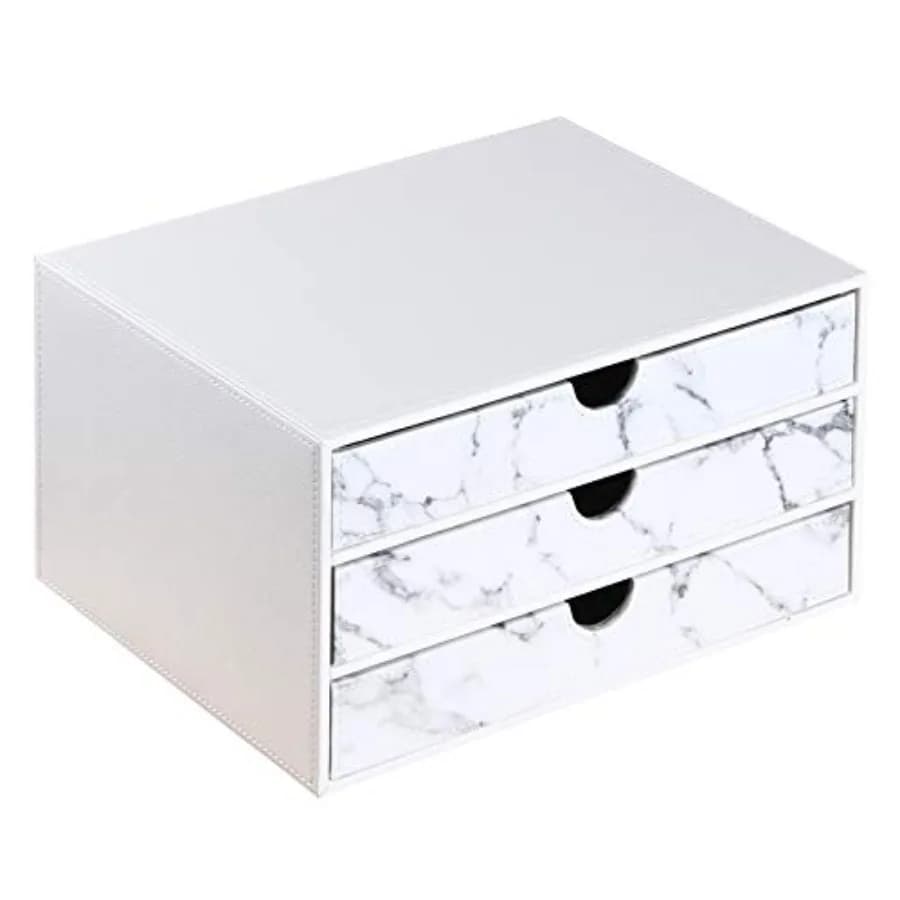 Organizer da Scrivania in Pelle a 3 Cassetti con Portadocumenti A4 - Scatola Modulare Impilabile per Forniture da Ufficio, Documenti, Fatture e Gioielli