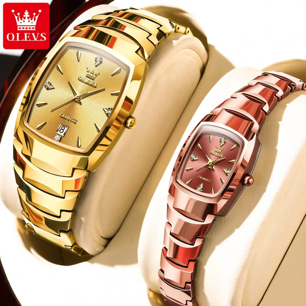 OLEVS 7006 Orologio al quarzo da coppia di marca di lusso Elegante orologio con data di diamanti Orologio da coppia classico con cinturino in acciaio al tungsteno impermeabile