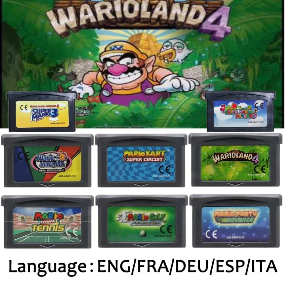 Cartuccia di gioco GBA versione EUR Mali, scheda console per videogiochi a 32 bit, serie Super Wario Land 4
