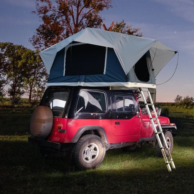 One Button Retractable Aluminum Roof Tent With Extension Ladder 4 Person 4x4 Overlanding Camping Shelter