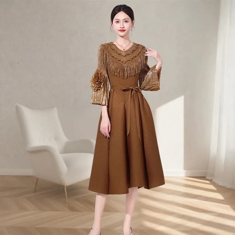 Abito da donna europeo a pieghe taglie forti Miyake Moda nappa allentata pressata rugosa elegante gonna lunga elastica francese Plisse