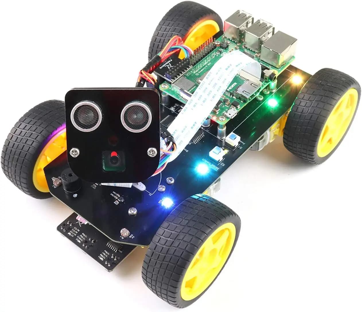Kit Auto Intelligente 4WD per Raspberry Pi con Riconoscimento Facciale, Tracciamento Linee, Evitamento Ostacoli, Controllo App e Telecamera