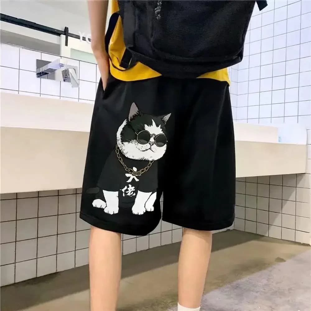 M-5XL Pantaloncini stampati Hip-hop Cool Cat da uomo estivi Capris larghi e casual per studenti di tendenza Instagram