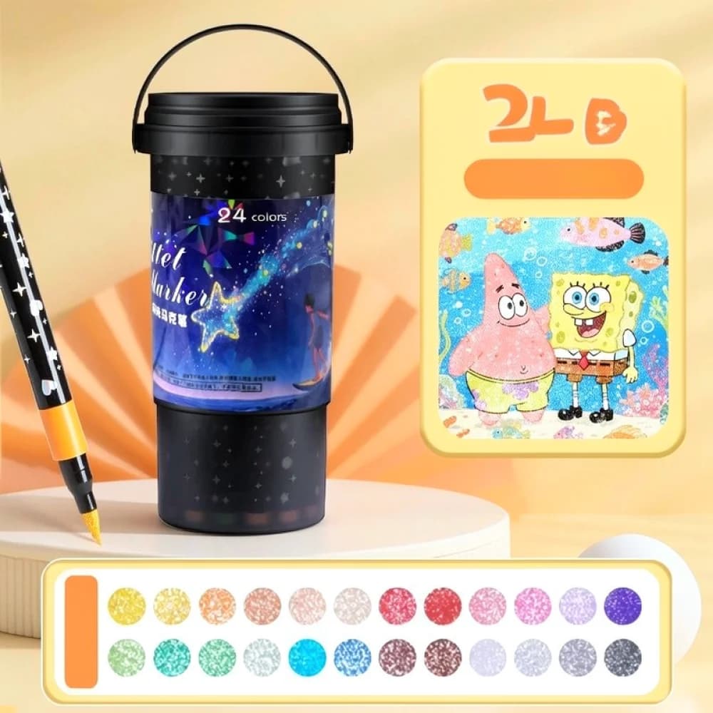 Fine Glitter Marker Pens Soft Tip Acrylic Paint Brushes Shimmering Ink Set For Illustration Drawing Manga Art Supplies