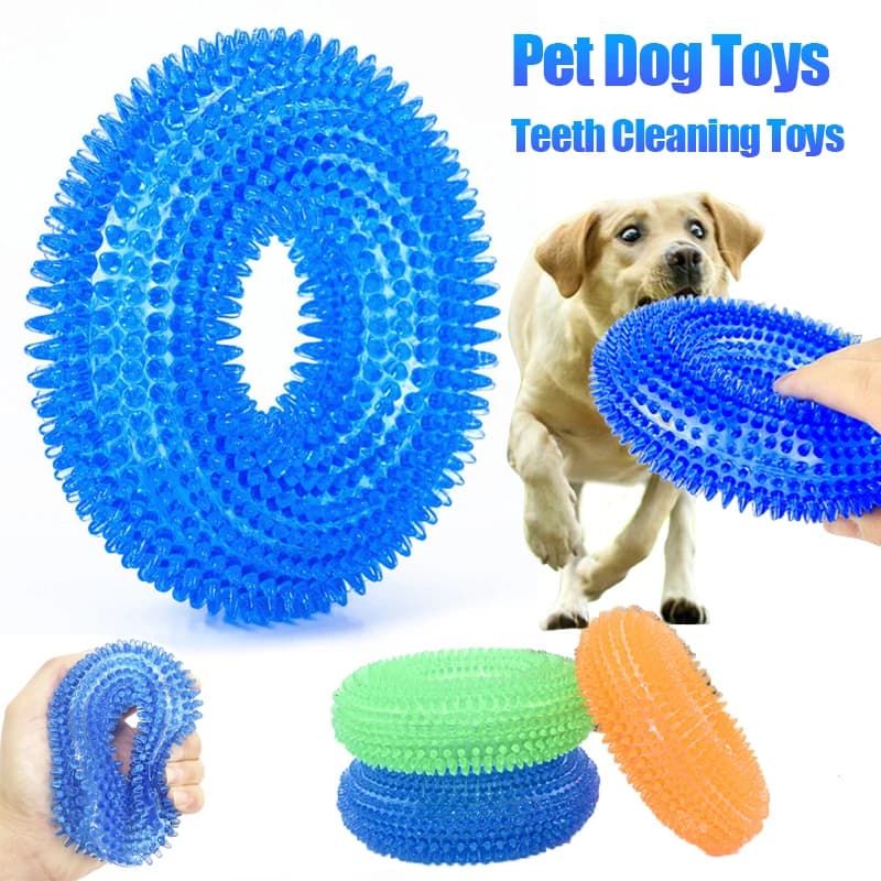 Palline sonore per cani, resistenti al morso, alla pressione, alla masticazione e all'aggraffamento, giocattolo in gomma a forma di osso per la pulizia dei denti.