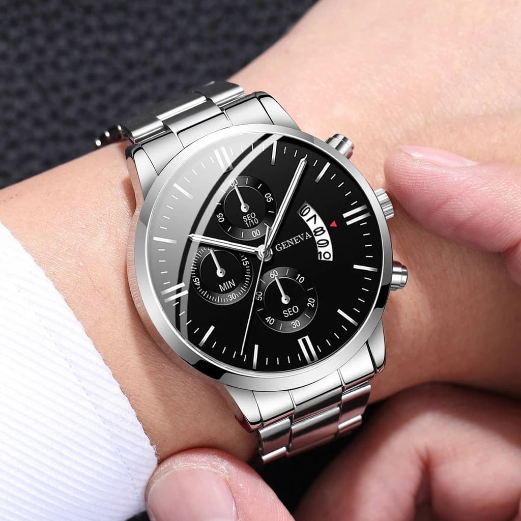 2PCS Orologi da uomo d'affari Orologio da uomo con cinturino in acciaio alla moda, orologio al quarzo, calendario, bracciale, Relogio Masculino (senza scatola)