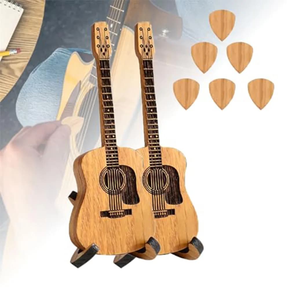 Scatola per plettri per chitarra acustica in legno, porta plettri con supporto e plettri, custodia per plettri per chitarra, porta plettri per chitarra, accessori per chitarra