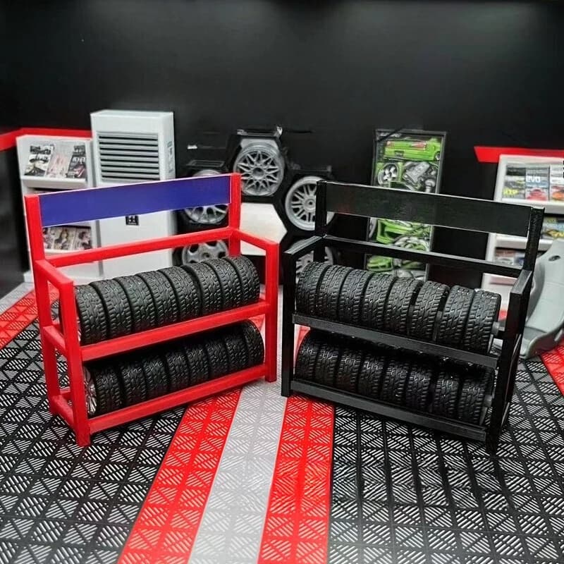Diorama 1/18 Tyre Rack Model Repair Workshop Scene Accessories, Garage Die-cast Car Repair Tool, Car Model Display Props
