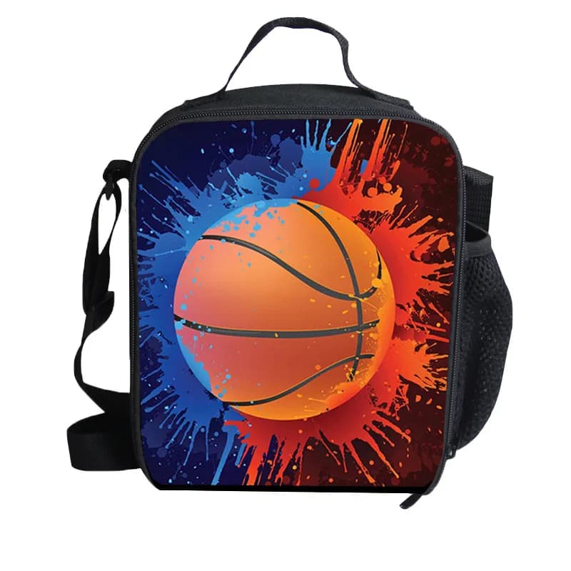 Borsa per il pranzo stampata da basket, borsa termica, borsa bento, borsa a mano, borsa a tracolla da esterno per bambini