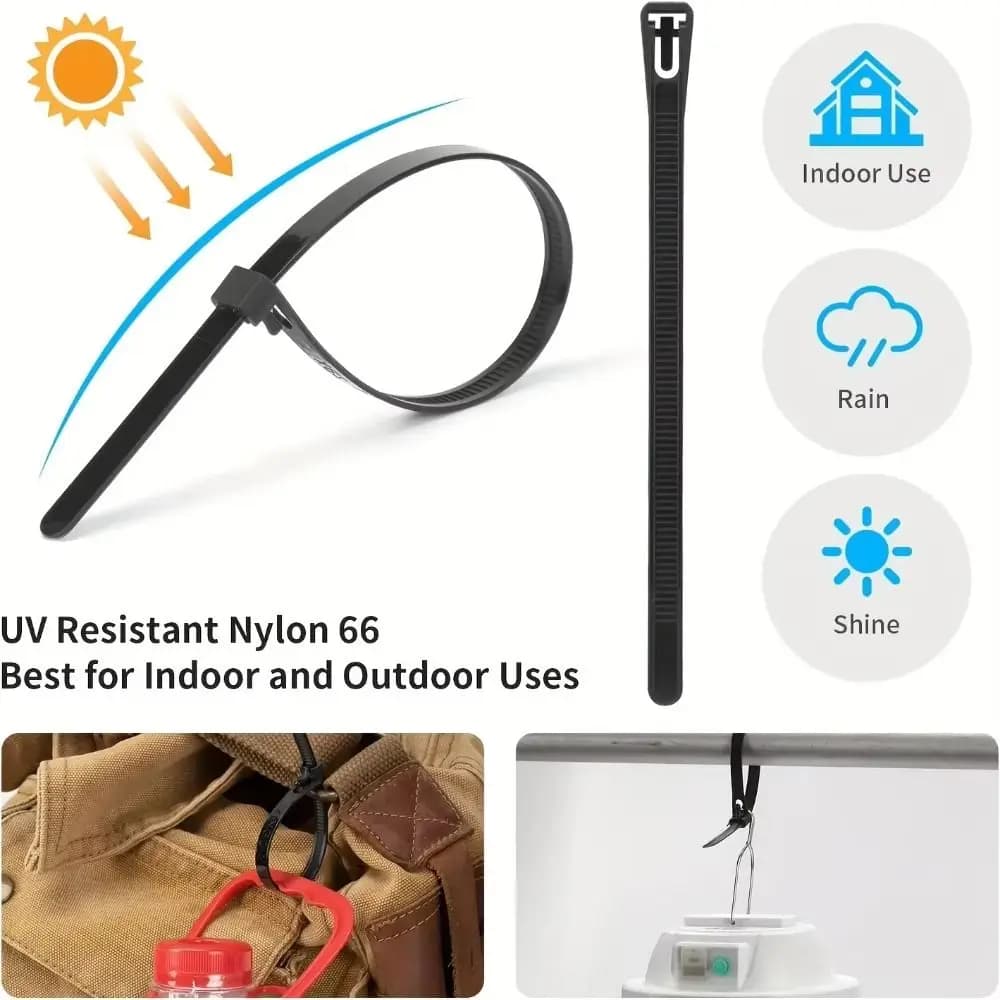 100 PCS Heavy Duty Nylon Universal Cable Tie Buckle Multi Purpose Wear-resistant Self-locking Zip Ties Adjustable Portable