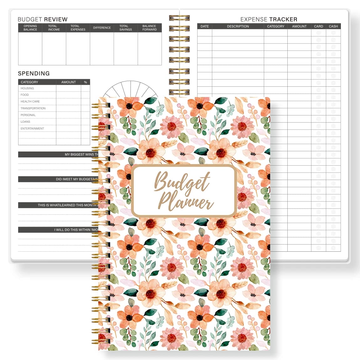 1PC A5 Floral Budget Planner Notebook, Monthly Expense Tracker, Watercolor Cover Finance Organizer, Spiral Binding