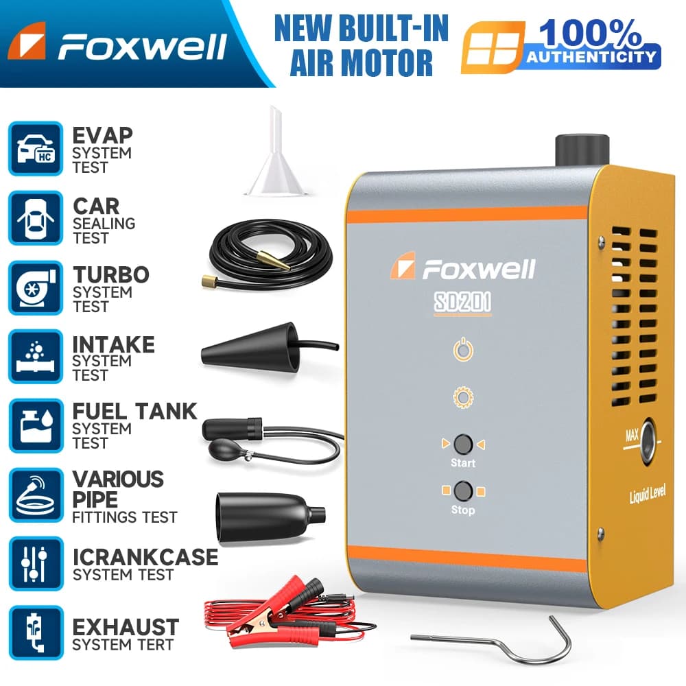 FOXWELL SD201 Smoke Machine 12V Car Smoke Leak EVAP Smoke Leak Tester built-in Air Motor rilevatore di perdite di olio per tubi del carburante