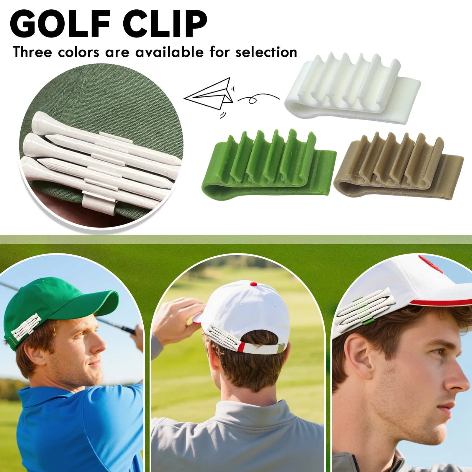 Supporto per sedile da golf con clip per cappello, adatto per visiere per cappelli a tesa larga, contiene 5 posti da golf per accessori da golf portatili con clip per tee da golf ad accesso rapido