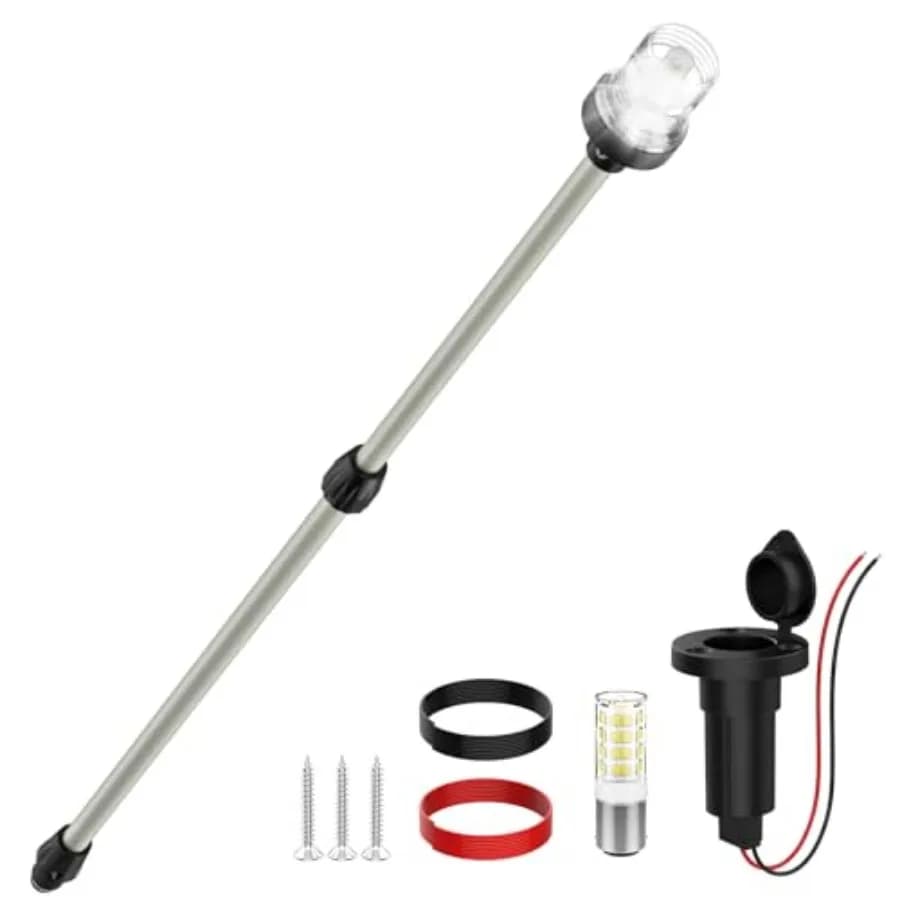 Luce di Poppa e Ancoraggio per Barca, Luci Nautiche Telescopiche da 26-48 Pollici con Base, Luci di Navigazione Marine a LED per Barche e Pontoni