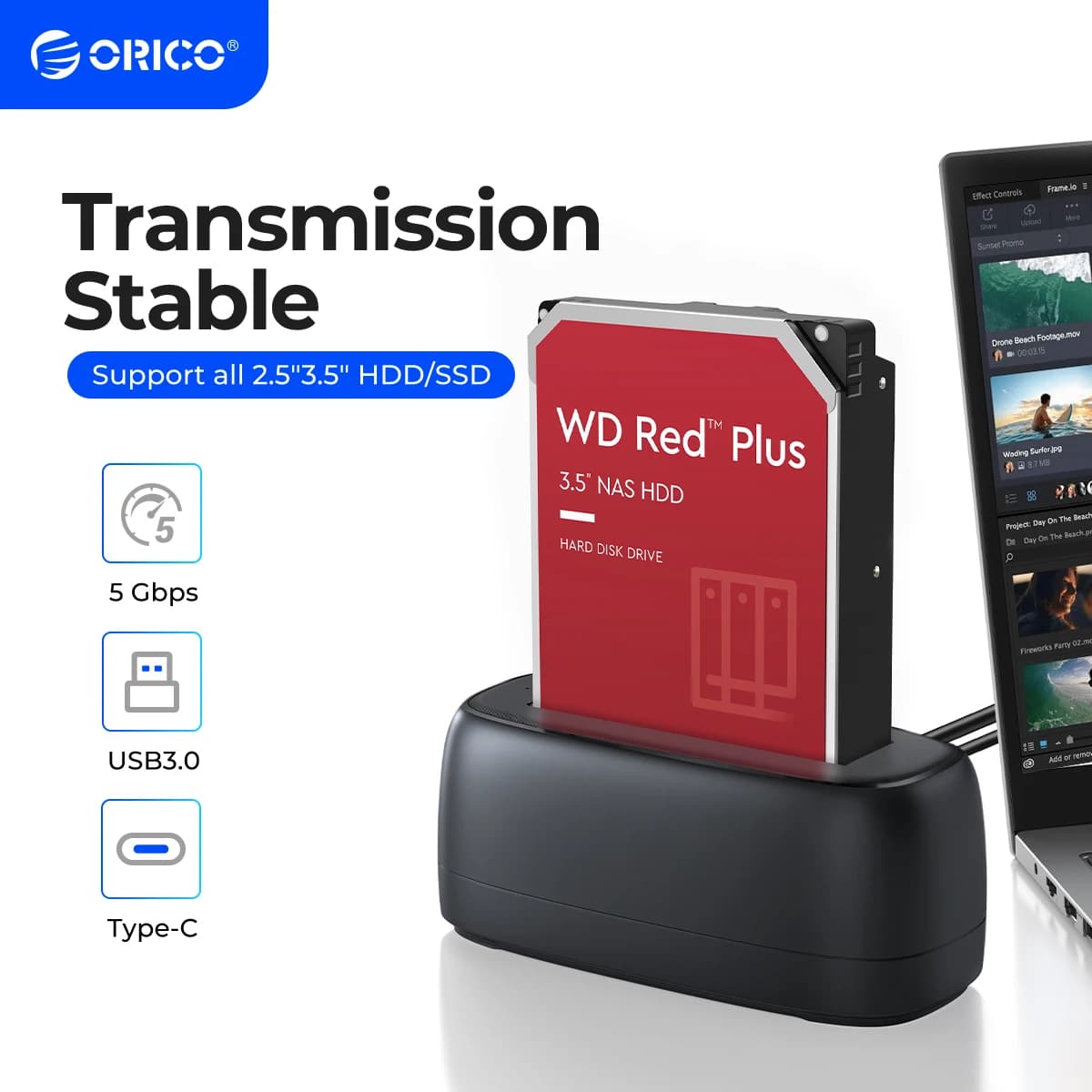 ORICO SATA a USB3.0 Docking Station per disco rigido per custodia per disco SSD da 2.5 "3.5" 5Gbps Speed HDD Docking Station custodia per disco rigido